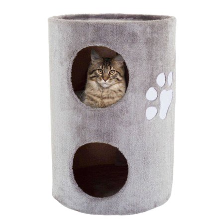 PET ADOBE Cat Condo 2 Story Double hole with scratching surface 14in diameter 20.5in high gray by Pet Adobe 129409XSV